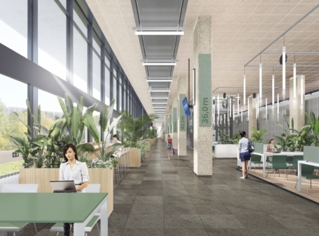 render gebouw met groene tafel