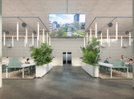 render binnenkant gebouw met aan twee klanten planten