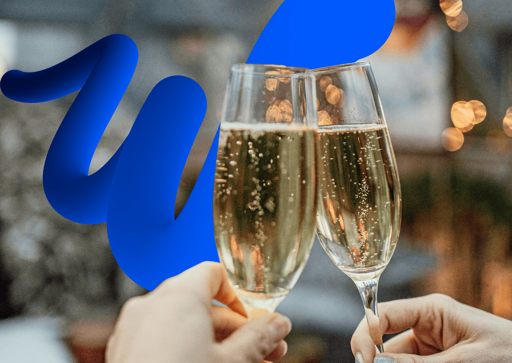 proostende wijnglazen met blauwe swoop erachter